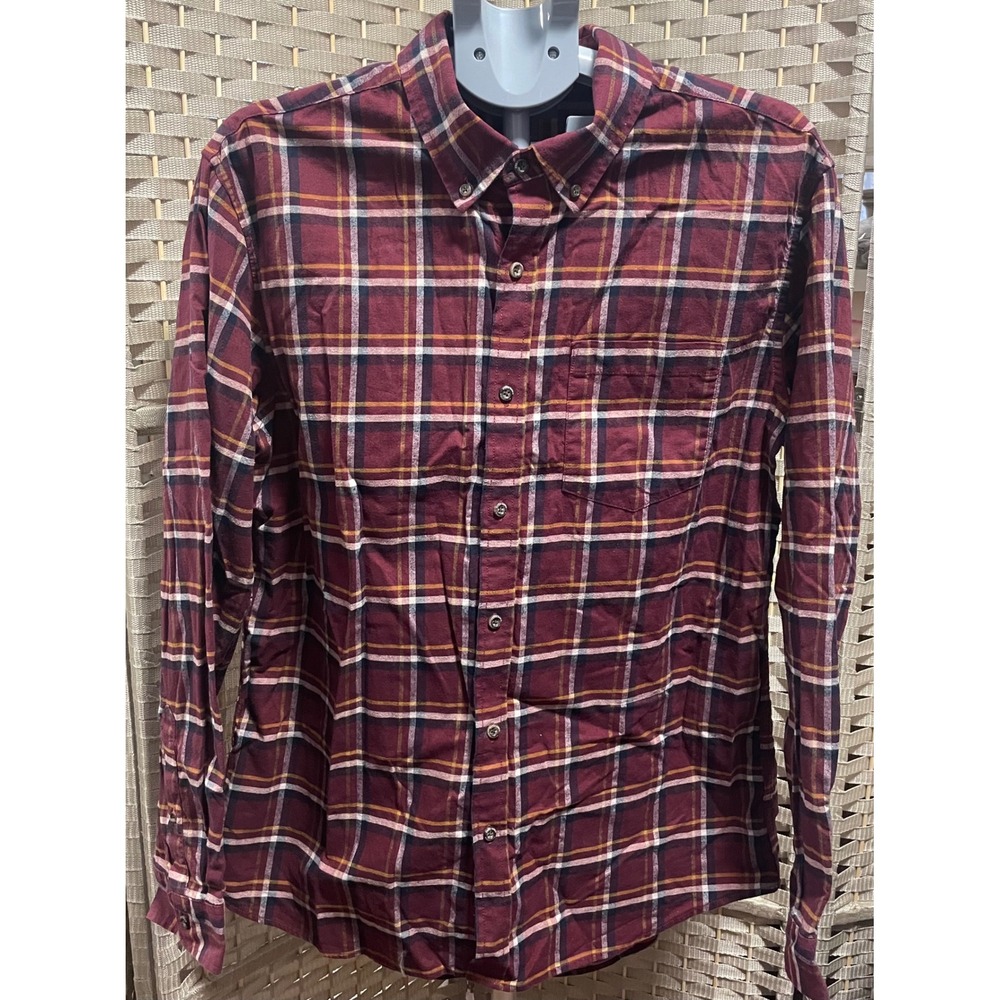Eddie Bauer Mens Large Classic Fit Plaid Button Down Shirt Burgundy Cotton L